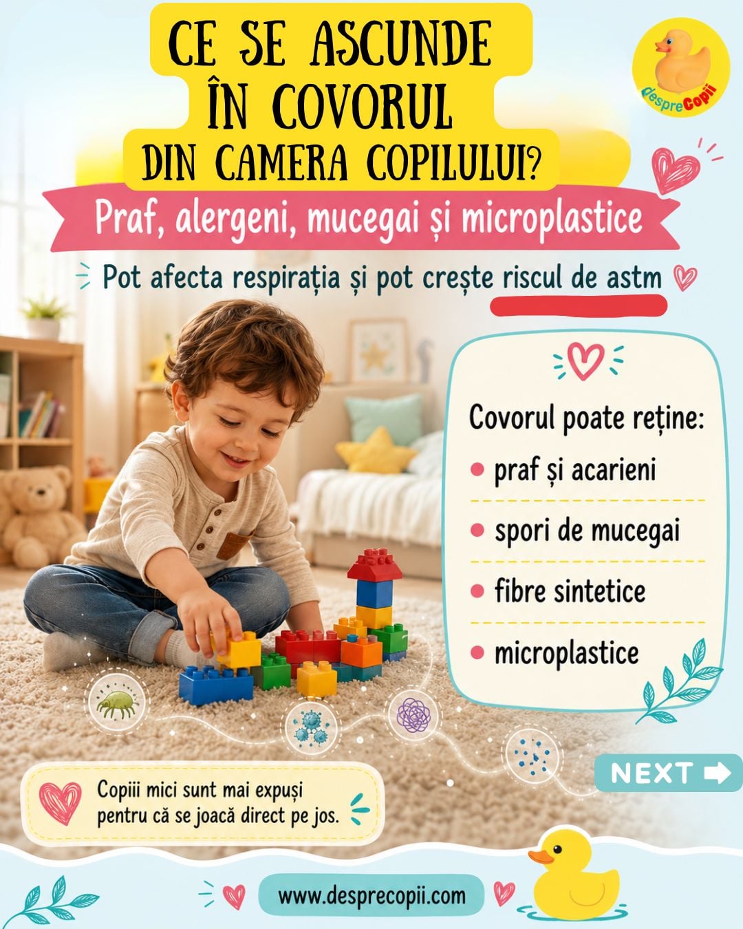 covor camera copilului